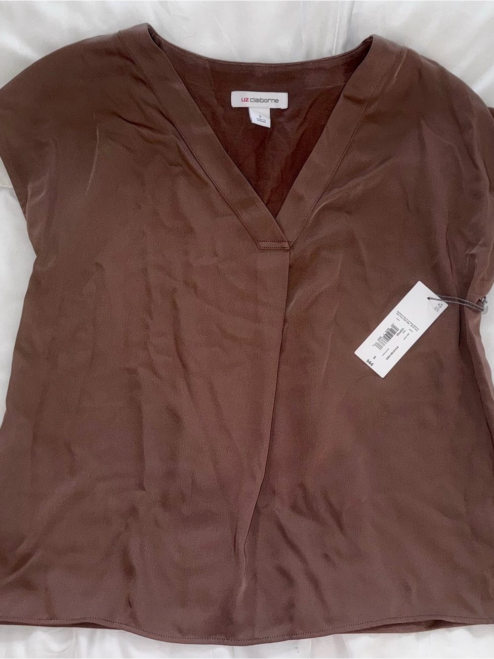 Liz Claiborne Chocolate Brown V-Neck Cap Sleeve Blouse